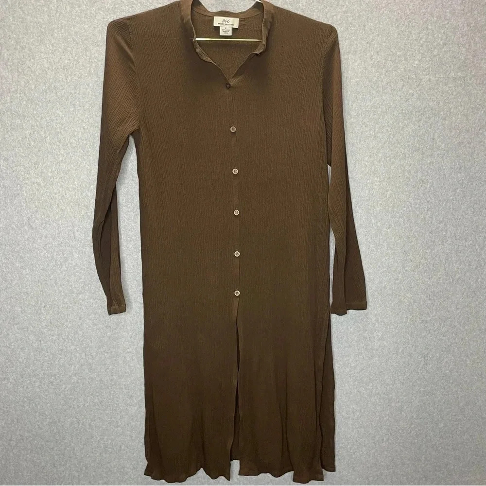 Brooks Brothers Lagenlook 100% Silk 346 Crinkle Button Down Duster Tunic Top